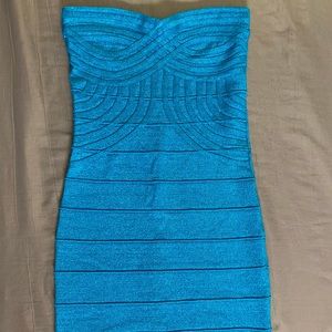 Turquoise Strapless Bandage Mini Dress - Worn Once
